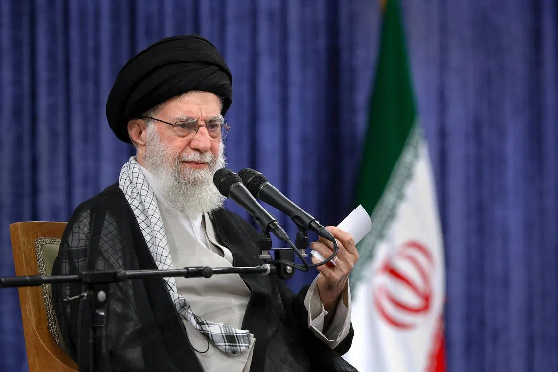 Iran's Supreme Leader Ayatollah Ali Khamenei speaks during a meeting in Tehran, Iran, May 20, 2025. Office of the Iranian Supreme Leader/WANA (West Asia News Agency)/Handout via REUTERS