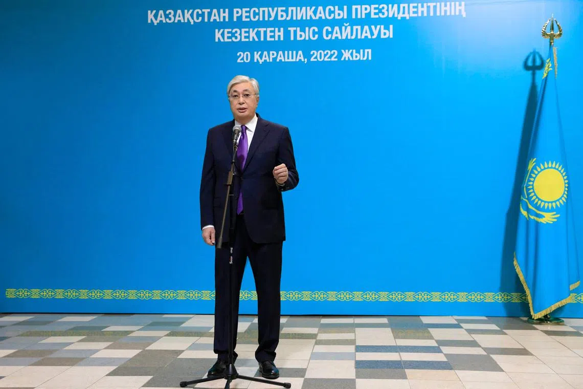 Kazakh President Kassym-Jomart Tokayev at a polling station in Astana on Nov 20. He had been widely expected to win. 