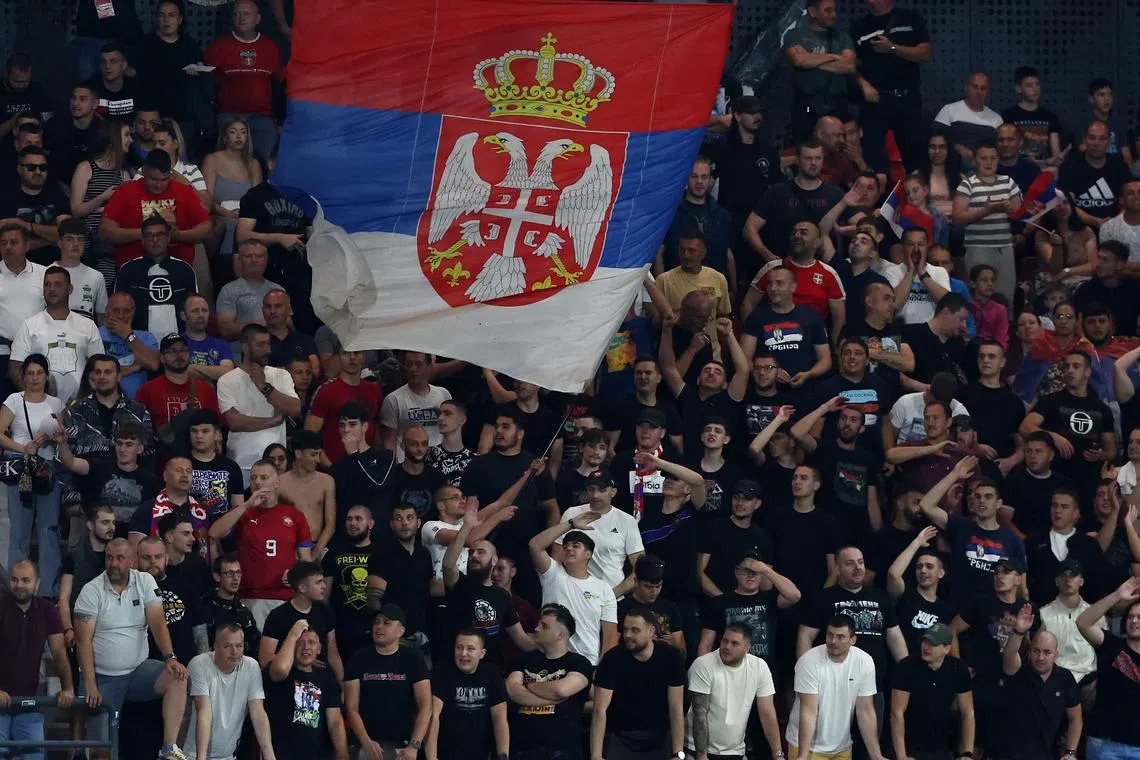 FILE PHOTO: Soccer Football - World Cup - European Qualifiers - Group K - Serbia v Andorra - Dubocica Stadium, Leskovac, Serbia - June 10, 2025  Serbia fans in the stands REUTERS/Zorana Jevtic/FIile Photo
