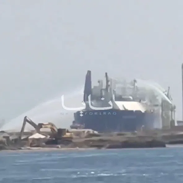 A screenshot from a video circulating online that purports to show the aftermath of a drone strike on Egypt’s Damietta port.