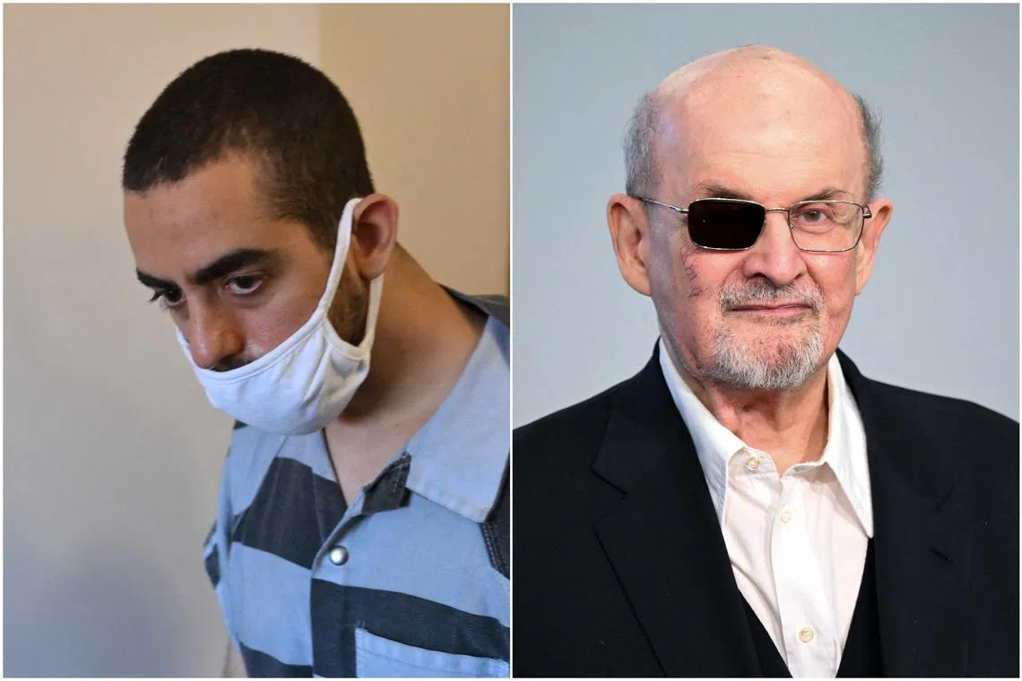 Hadi Matar (left) has pleaded not guilty to charges of second-degree attempted murder and second-degree assault of novelist Salman Rushdie.