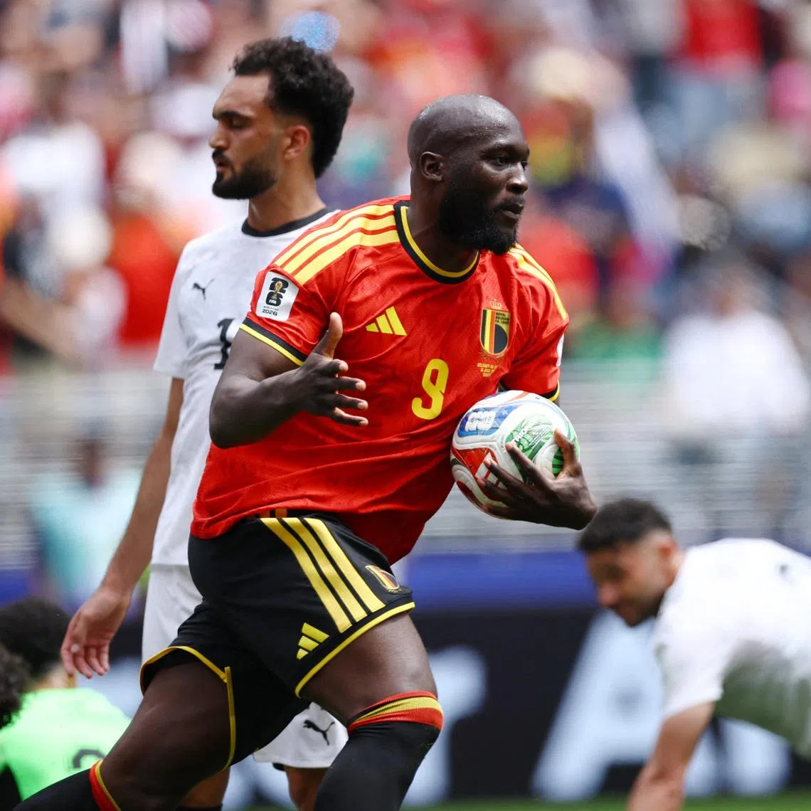 Soccer Football - FIFA World Cup 2026 - Group G - Belgium v Egypt - Seattle Stadium, Seattle, Washington, U.S. - June 15, 2026 Belgium's Romelu Lukaku celebrates after Egypt's Mohamed Hany scored an own goal for Belgium's first goal REUTERS/Agustin Marcarian