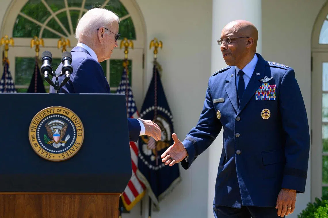 US President Joe Biden lauded Air Force General Charles Brown Jr (right), as a hero, at a White House nomination ceremony.