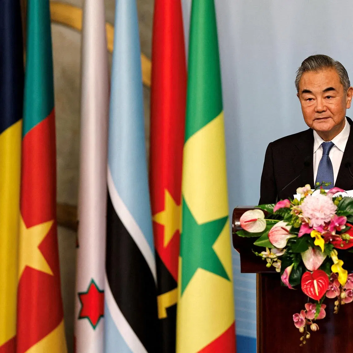 FILE PHOTO: China's Foreign Minister Wang Yi delivers a speech at the ministerial conference of the 2024 Summit of the Forum on China-Africa Cooperation (FOCAC) in Beijing, China September 3, 2024. REUTERS/Tingshu Wang/Pool/File Photo