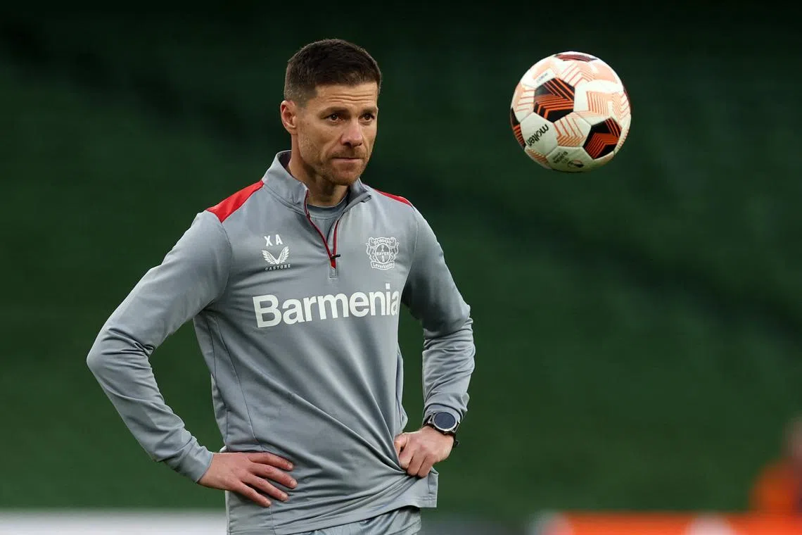 Soccer Football - Europa League - Bayer Leverkusen Training - Aviva Stadium, Dublin, Ireland - May 21, 2024 Bayer Leverkusen coach Xabi Alonso during training REUTERS/Paul Childs