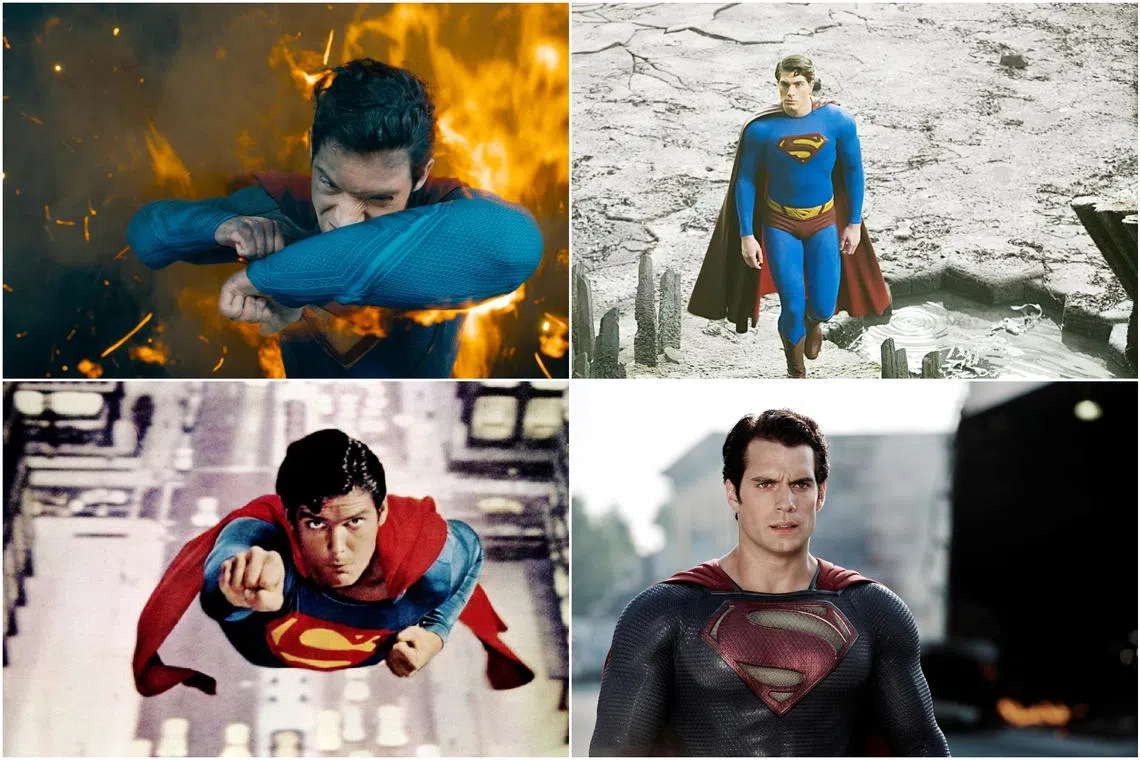 (Clockwise from top left) Actors David Corenswet, Brandon Routh, Henry Cavill and Christopher Reeve.