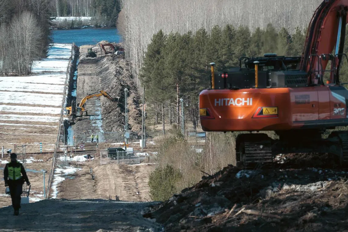 Construction work is pictured at Finland's border with Russia, in Imatra, Finland.