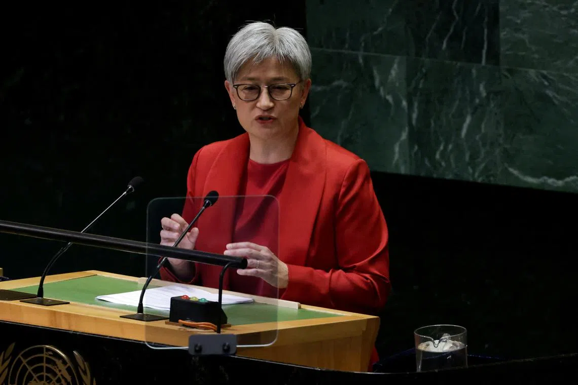 Minister for Foreign Affairs of the Commonwealth of Australia Penny Wong addresses the 79th United Nations General Assembly at U.N. headquarters in New York, U.S., September 27, 2024. REUTERS/Kent J. Edwards/File Photo