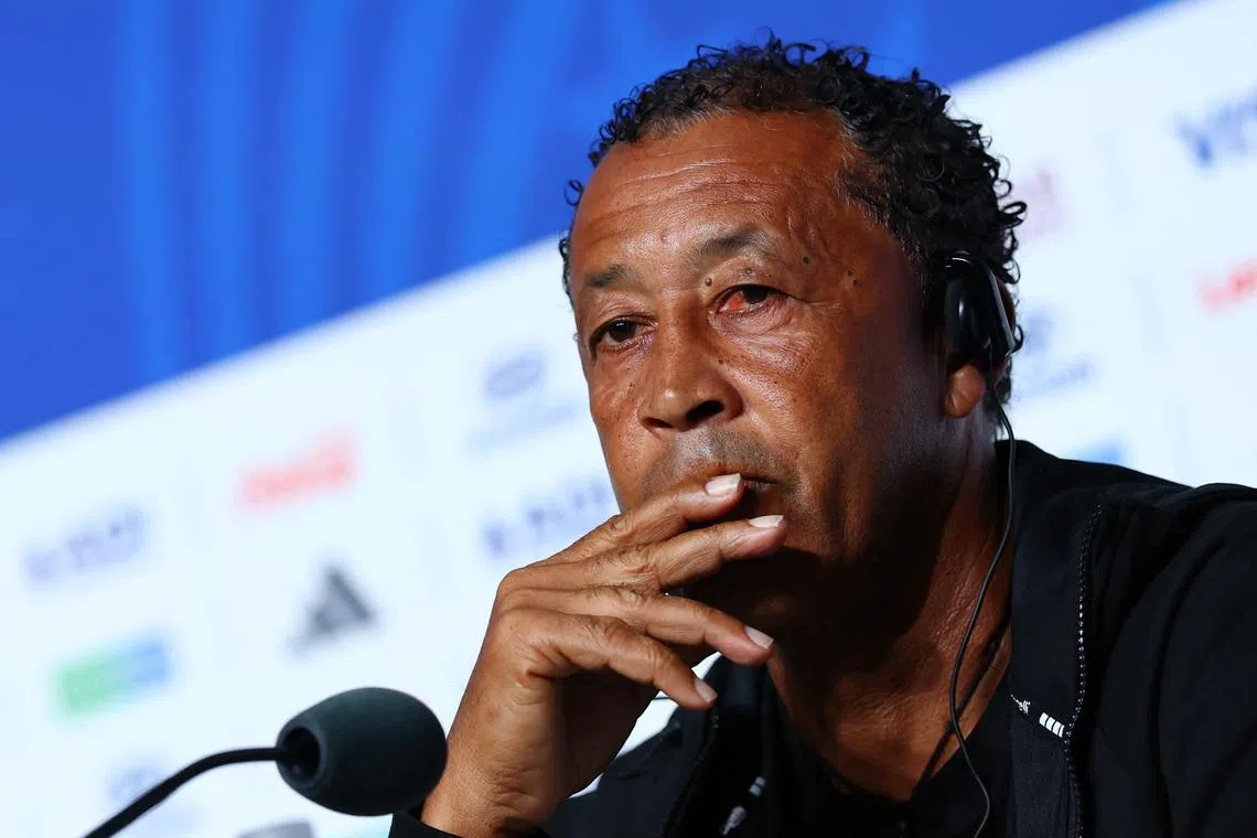 Soccer Football - FIFA World Cup 2026 - Cape Verde Press Conference - Atlanta Stadium, Atlanta, Georgia, U.S. - June 14, 2026 Cape Verde coach Pedro Brito during the press conference REUTERS/Bernadett Szabo