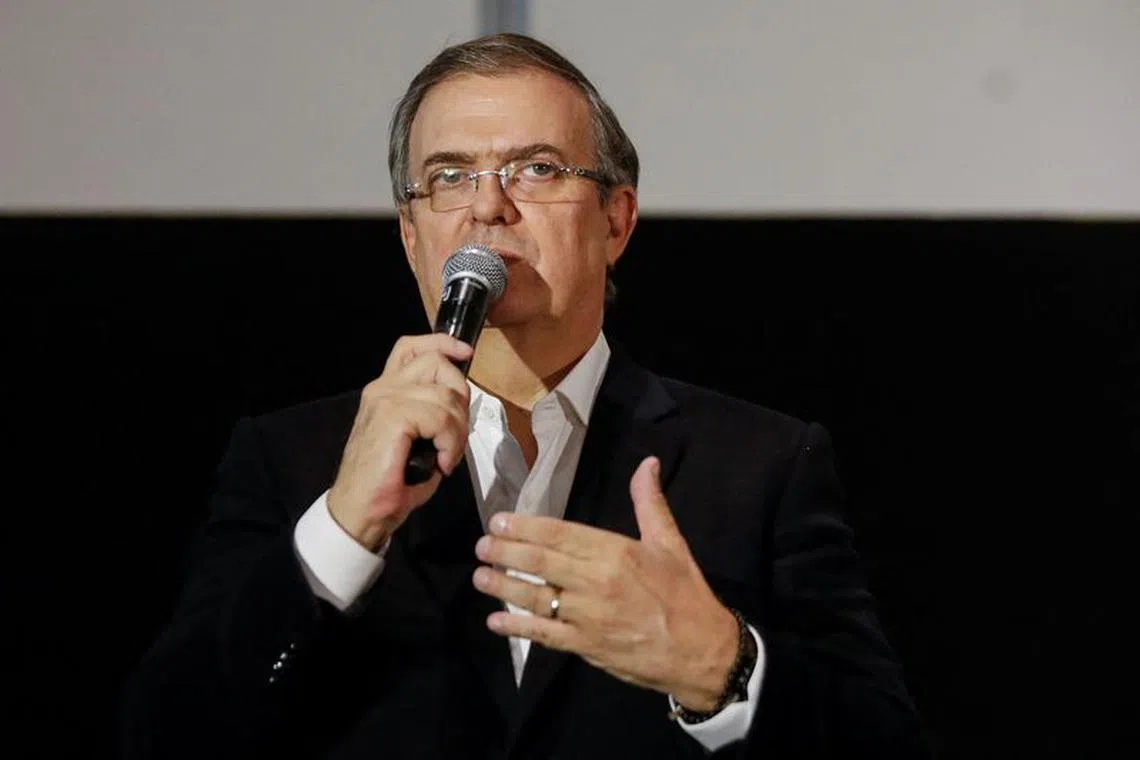 FILE PHOTO: Mexico's former Foreign Minister Marcelo Ebrard, who was a runner-up to Claudia Sheinbaum in the ruling National Regeneration Movement's (MORENA) presidential primary, holds a press conference in Mexico City, Mexico, September 11, 2023. REUTERS/Raquel Cunha