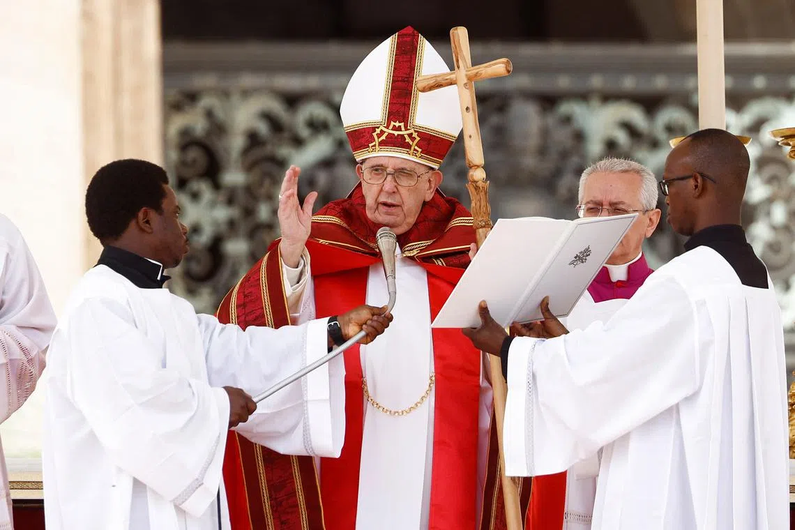 Pope Francis attending a Palm Sunday service in St Peter’s Square in the Vatican on April 2.