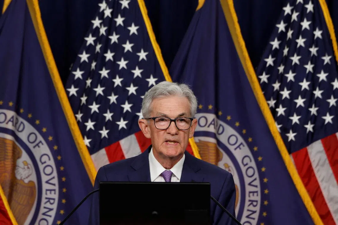 US Federal Reserve chairman Jerome Powell speaking at a press conference following the June 12 interest rate announcement.