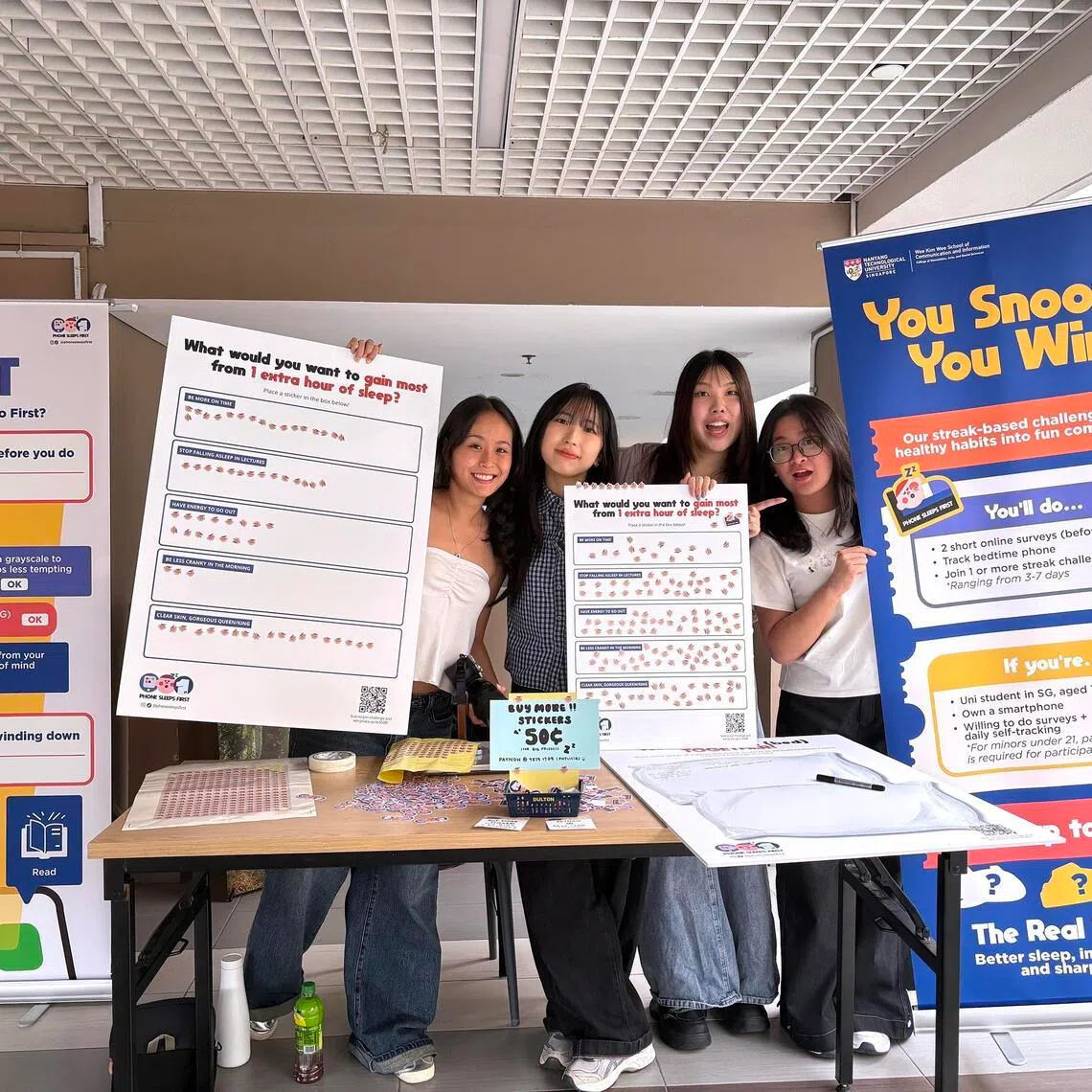 NTU communication studies undergraduates (from left) Milim Tay, Chloe Lim, Joy Chew and Phylicia Law organised the campaign as part of their final-year project.