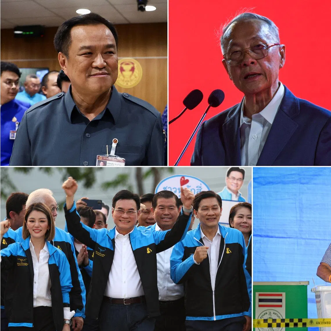 The remaining candidates eligible to become prime minister having been nominated by their parties prior to the 2023 election are (clockwise from top left) Mr Anutin Charnvirakul, Mr Chaikasem Nitisiri, Mr Pirapan Salirathavibhaga, 