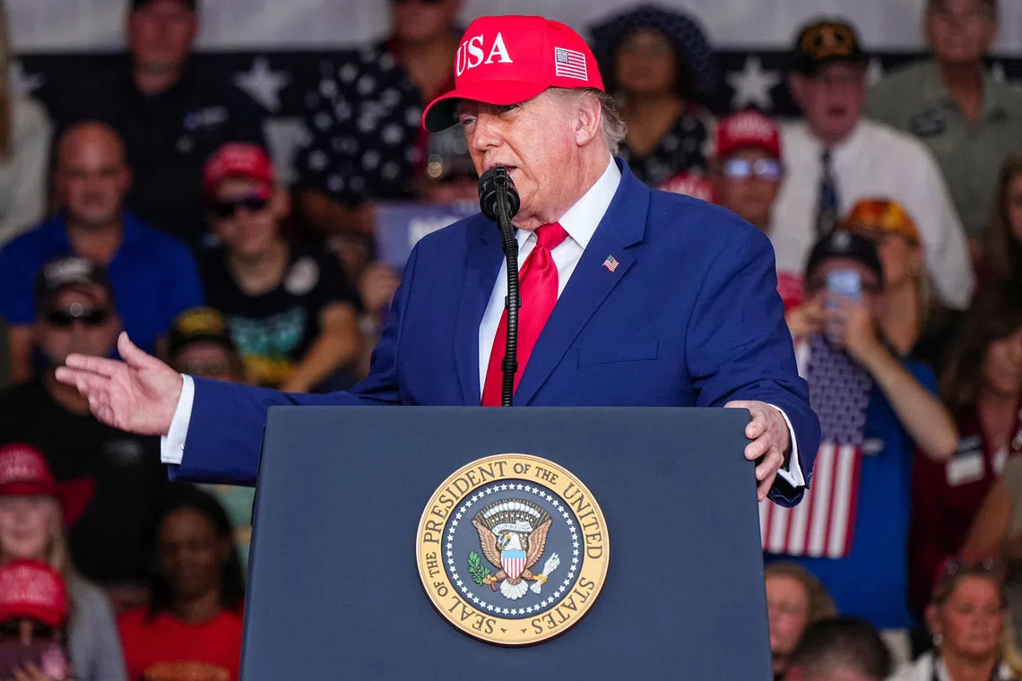 US President Donald Trump made the comment as he was discussing Iran during a rally in a hangar at Dalton Municipal Airport in Georgia on Oct 16.