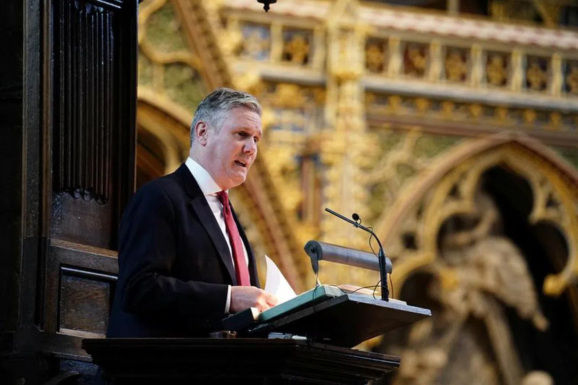 FILE PHOTO: British Labour Party leader Sir Keir Starmer speaking at the NHS anniversary ceremony at Westminster Abbey, London, Britain, as part of the health service's 75th anniversary celebrations. Picture date: Wednesday July 5, 2023.     Jordan Pettitt/Pool via REUTERS