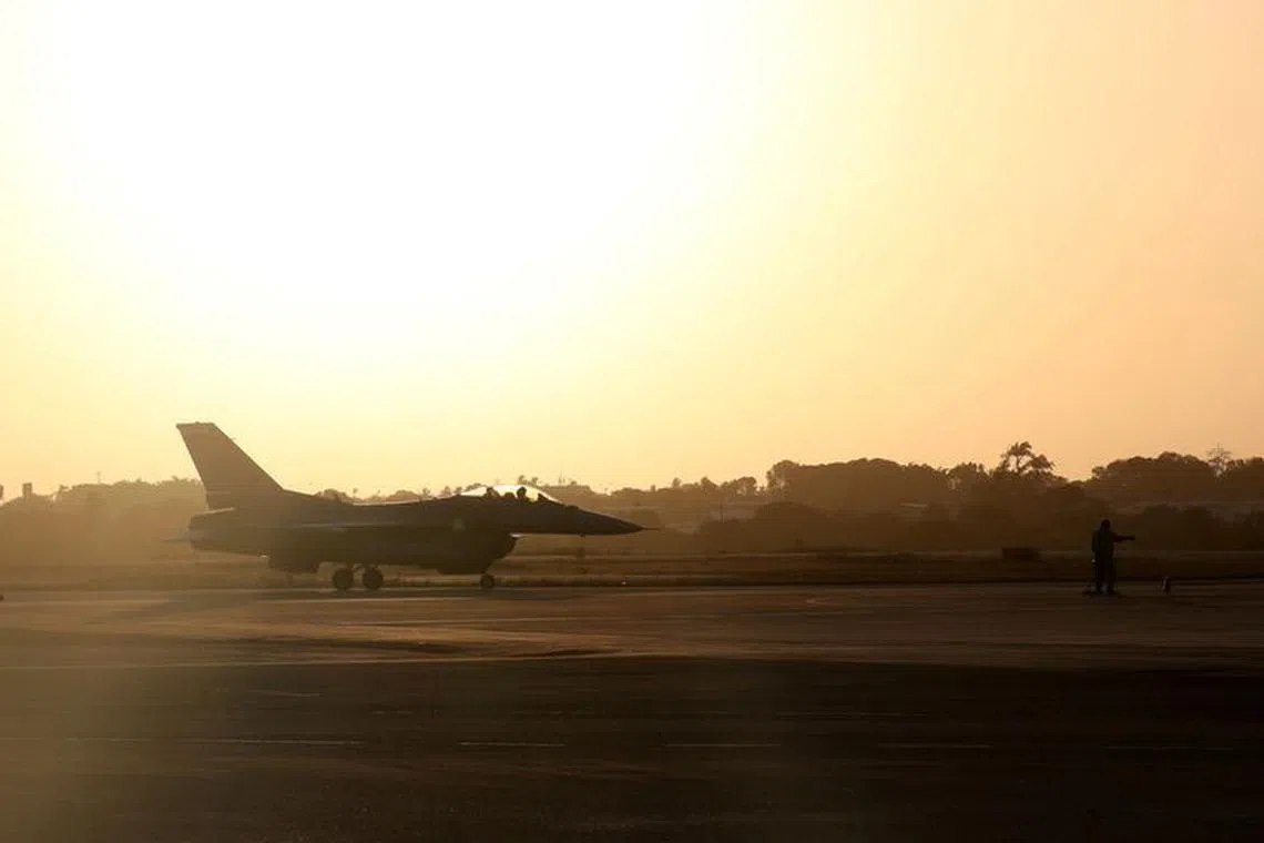 FILE PHOTO: A U.S. Air Force F-16 jet fighter lands at an airbase during CRUZEX, a multinational air exercise hosted by the Brazilian Air Force, in Natal, Brazil November 20, 2018. REUTERS/Paulo Whitaker/File Photo