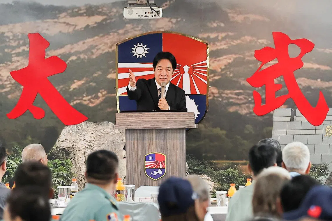 FILE PHOTO: Taiwan's President Lai Ching-te makes a speech to veterans at a ceremony commemorating the war against Chinese forces on the frontline island in Kinmen, Taiwan August 23, 2024. REUTERS/Ann Wang/File Photo