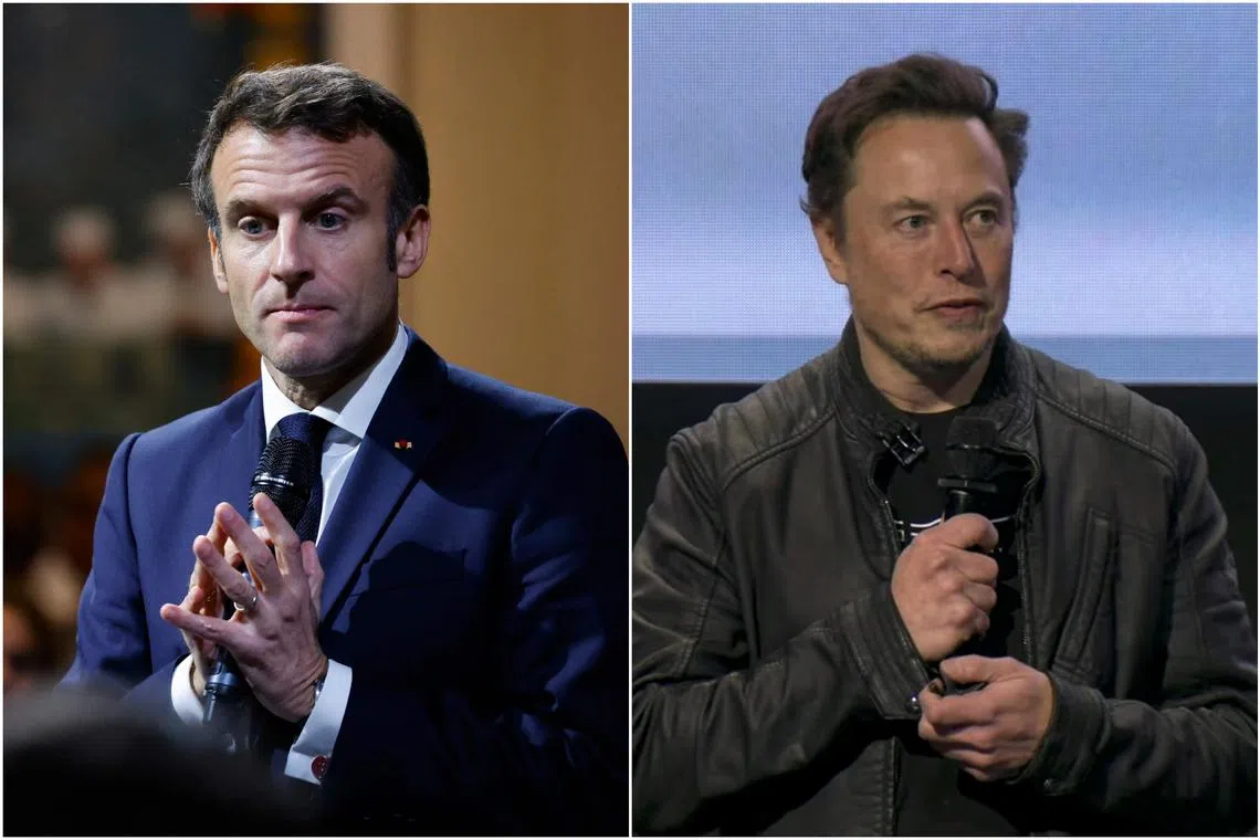 French President Emmanuel Macron (left) and Mr Elon Musk had an unannounced, hour-long meeting in New Orleans.