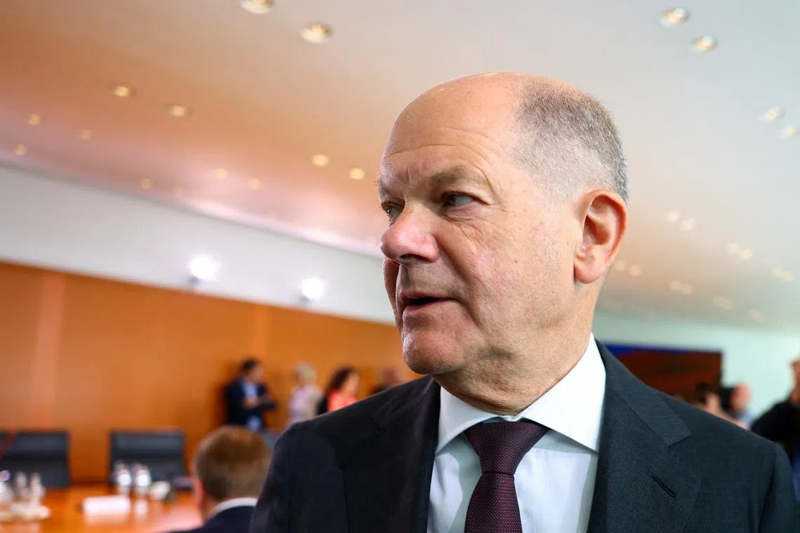 German Chancellor Olaf Scholz attends the cabinet meeting at the Chancellery in Berlin, Germany, June 12, 2024. REUTERS/Nadja Wohlleben