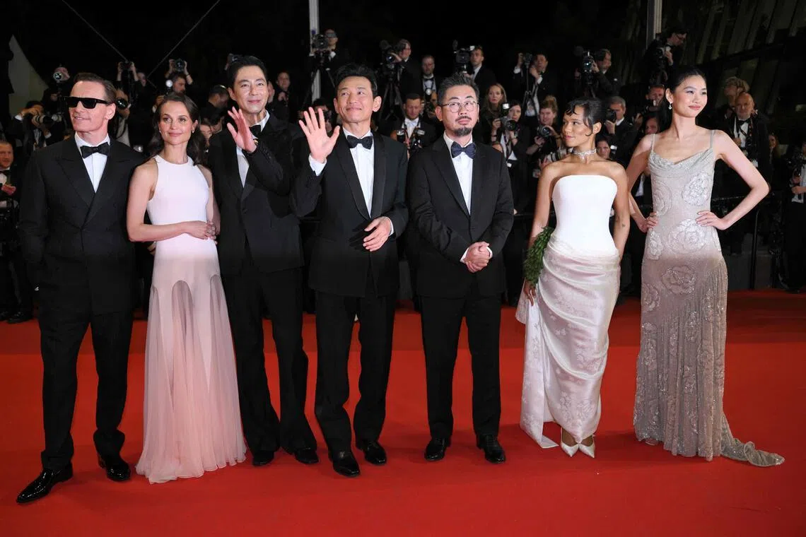 (From left) German actor Michael Fassbender, Swedish actress Alicia Vikander, South Korean actor Zo In-Sung, South Korean actor Hwang Jung-Min, South Korean director and screenwriter Na Hong-jin, Canadian actress Taylor Russell and South Korean actress Jung Ho-yeon arrive for the screening of the film Hope at the 79th edition of the Cannes Film Festival on May 17.