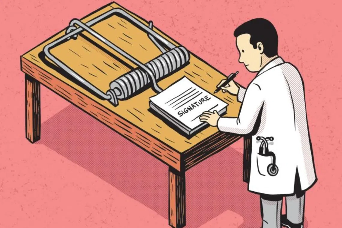 A doctor was duped into signing the loan agreement by his boss who is facing charges over fake loan applications.