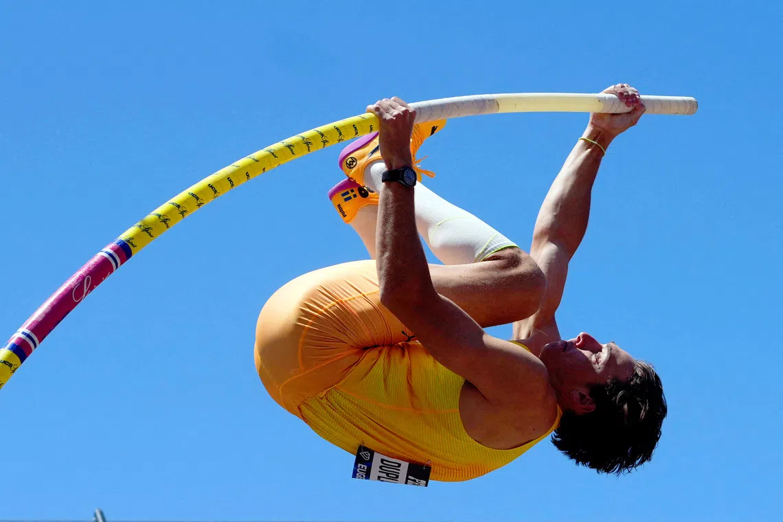 Jul 5, 2025; Eugene, OR, USA; Armand Duplantis aka Mondo Duplantis (SWE) wins the pole vault at 19-8 1/4 (6.00m) during the 50th Prefontaine Classic at Hayward Field. Mandatory Credit: Kirby Lee-Imagn Images