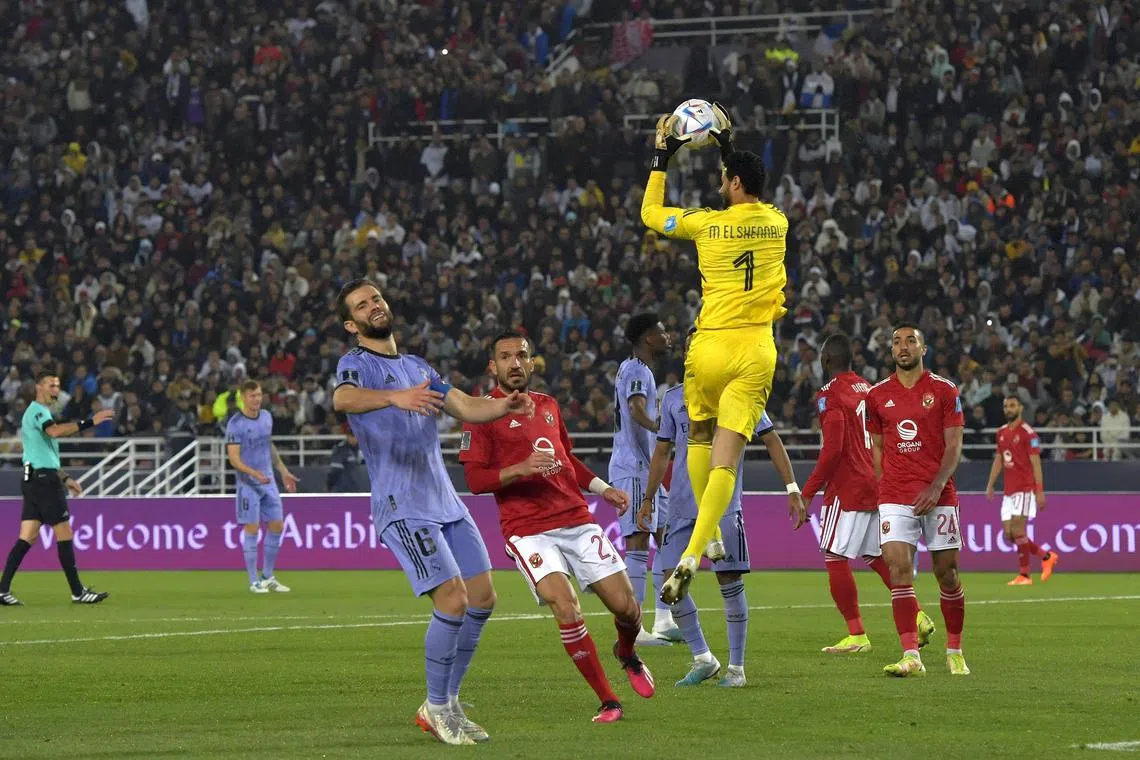 Real Madrid on the attack against Al Ahly in the Club World Cup semi-finals in Rabat on Feb 8, 2023. Real, Barcelona and Juventus are the only holdouts in the failed bid to form the European Super League.
