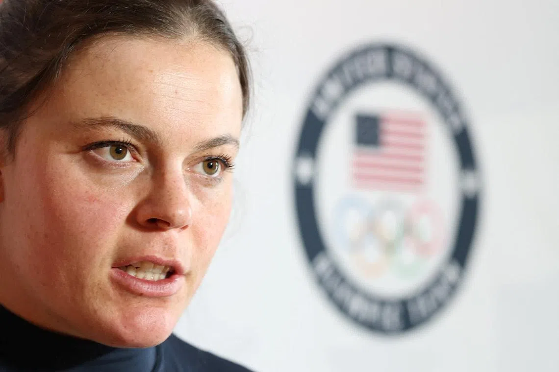 U.S. alpine skier Breezy Johnson speaks during an interview with Reuters in Pocol, Italy, February 11, 2026. REUTERS/Leonhard Foeger