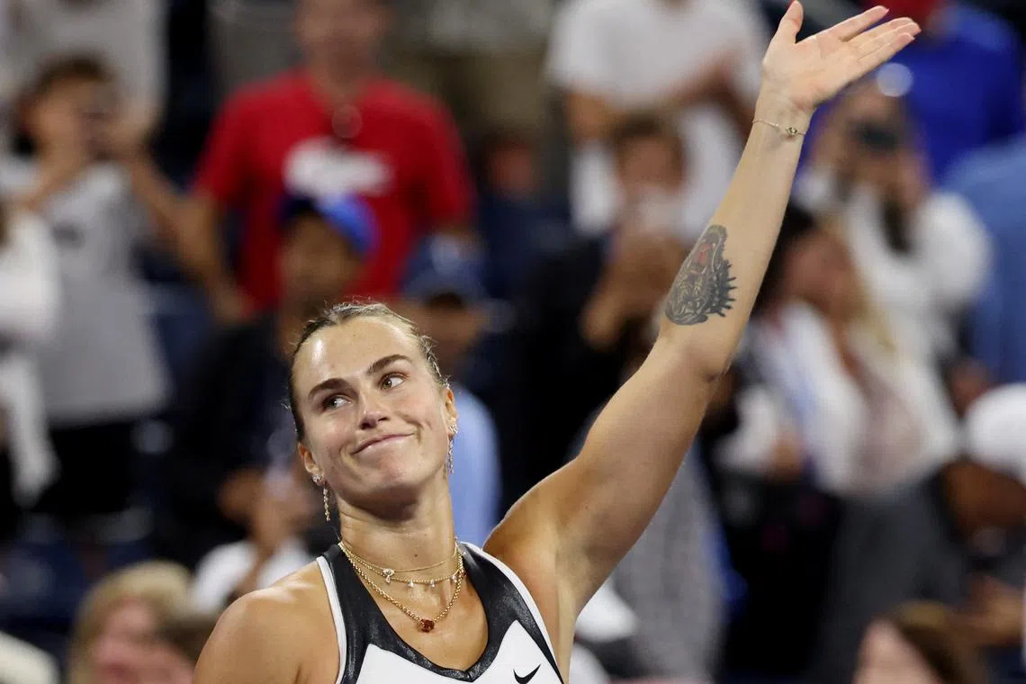 Tennis - U.S. Open - Flushing Meadows, New York, United States - August 31, 2025 Belarus' Aryna Sabalenka celebrates winning her fourth round match against Spain's Cristina Bucsa REUTERS/Kylie Cooper