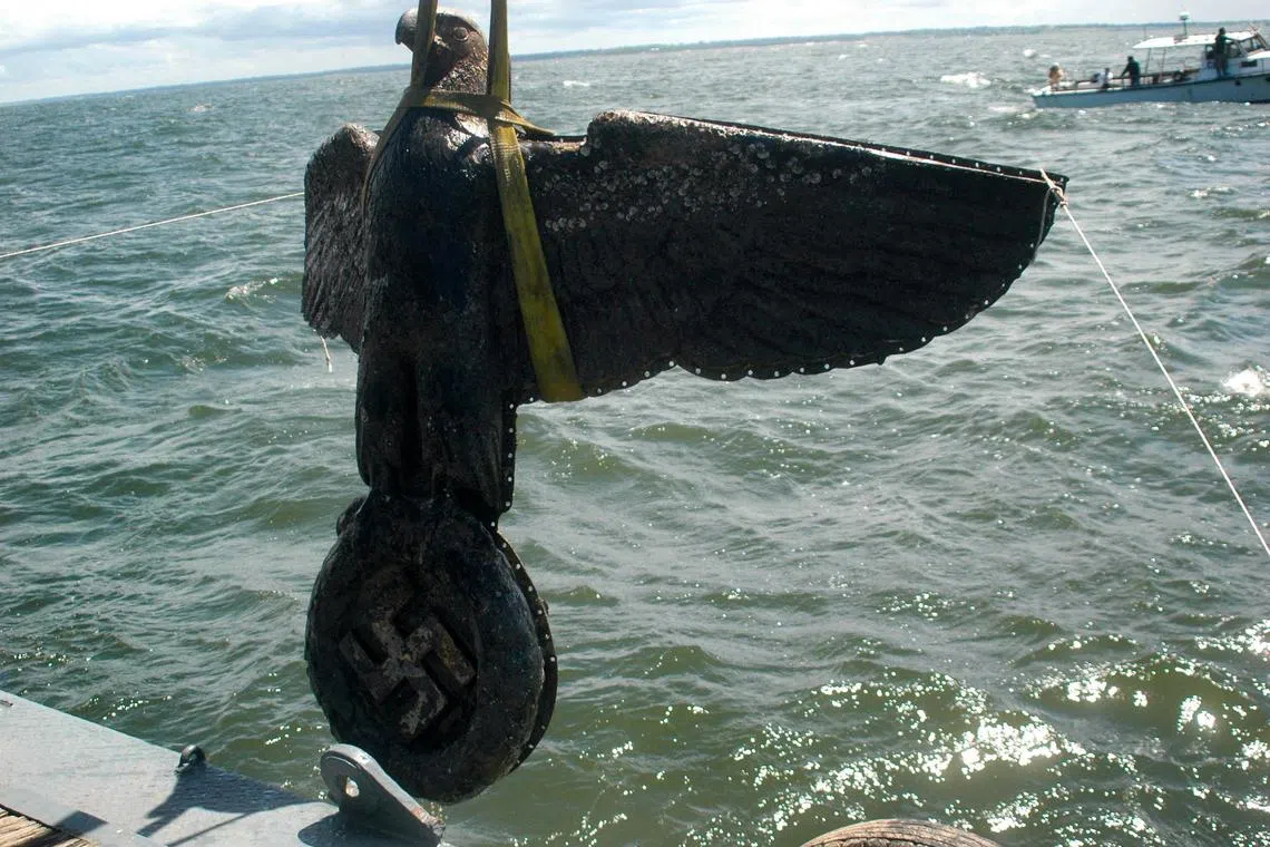 The eagle was part of a battleship that sunk off Montevideo in 1939, and was recovered in 2006.