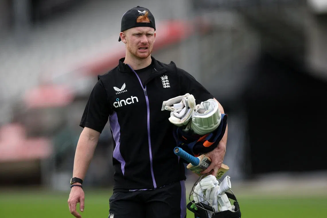 England's Jordan Cox at practice in Old Trafford, Manchester on Aug 20, 2024 ahead of the first cricket Test against Sri Lanka.