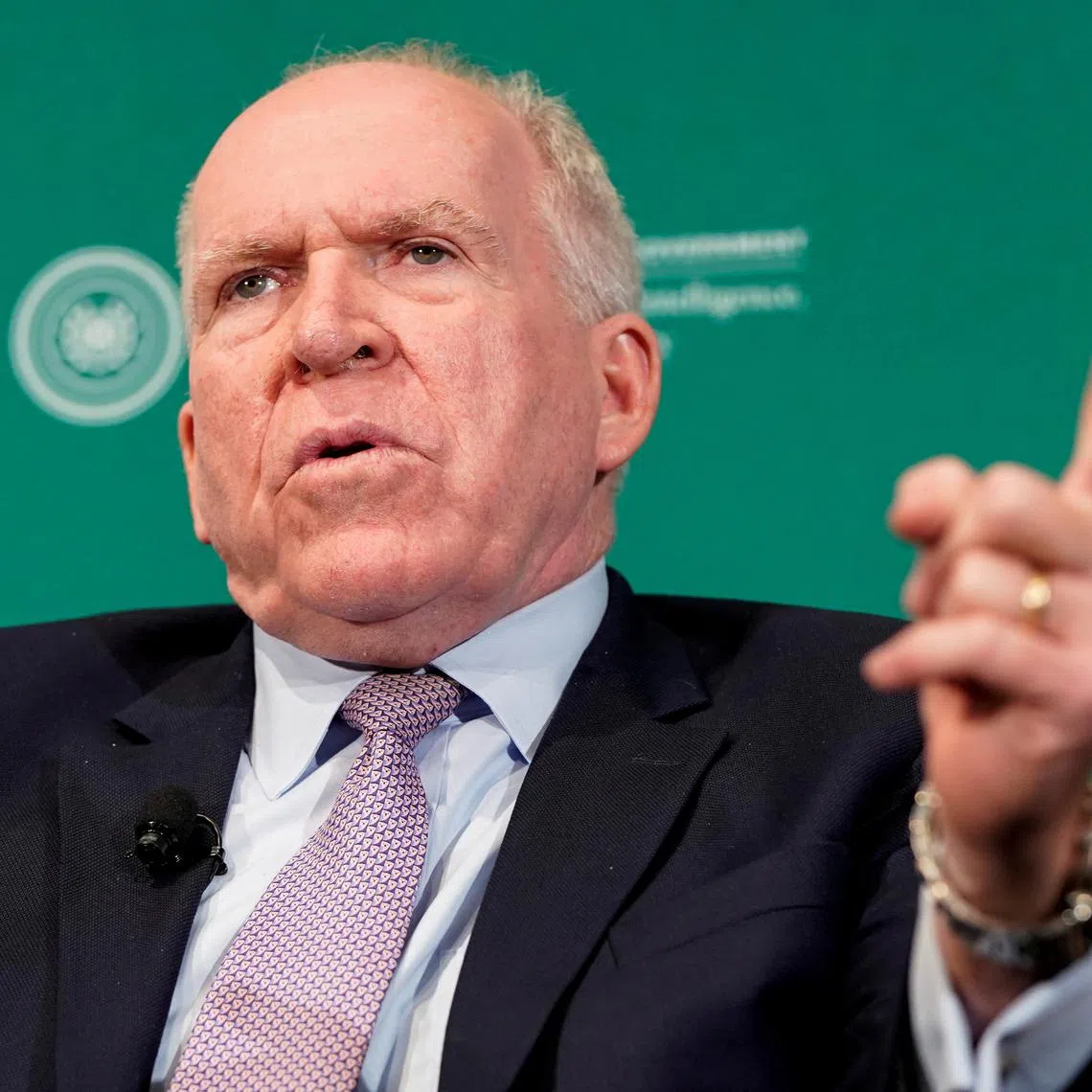 FILE PHOTO: Former CIA director John Brennan speaks during a forum on election security titled, “2020 Vision: Intelligence and the U.S. Presidential Election” at the National Press Club in Washington, U.S., October 30, 2019.            REUTERS/Joshua Roberts/File Photo