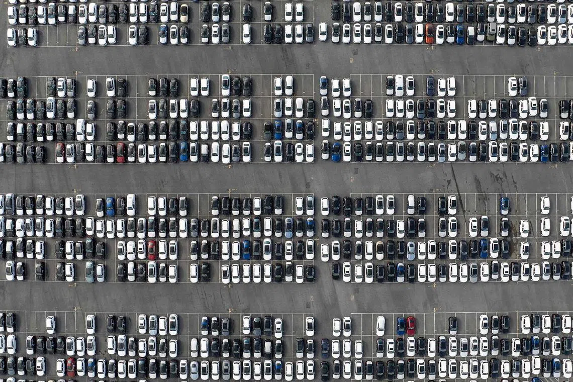 New vehicles are parked on the pier at the Mercedes Benz Vehicle Preparation Centre (VPC) in Baltimore, Maryland, on March 31, 2025. World economies were jittery on March 31 ahead of US President Donald Trump's "Liberation Day" when he is set to unleash tariffs against multiple countries, risking global turmoil to redress what he says are unfair trade imbalances. 