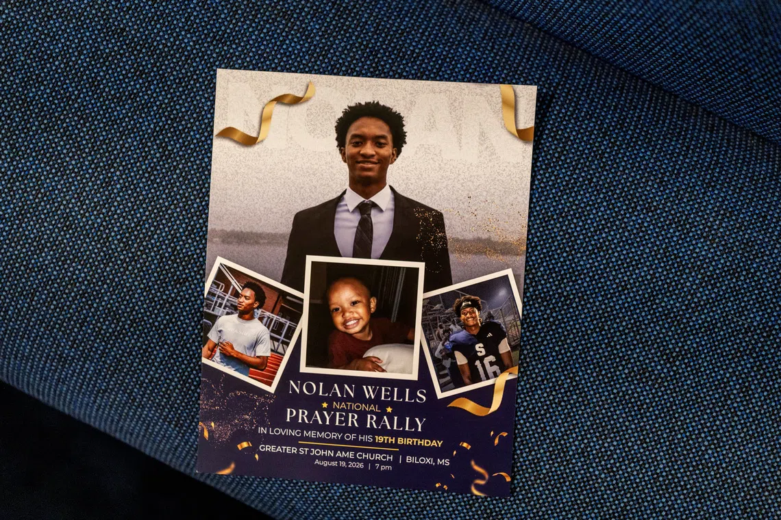 FILE PHOTO: A program from a prayer rally to mark what would have been the 19th birthday of Christine and Elmore Wonsley's son Nolan Wells, whose body was found off an island he had visited with friends on the July 4th weekend, at the Greater St. John AME Church in Biloxi, Mississippi, U.S. August 19, 2026. REUTERS/Kathleen Flynn/File Photo