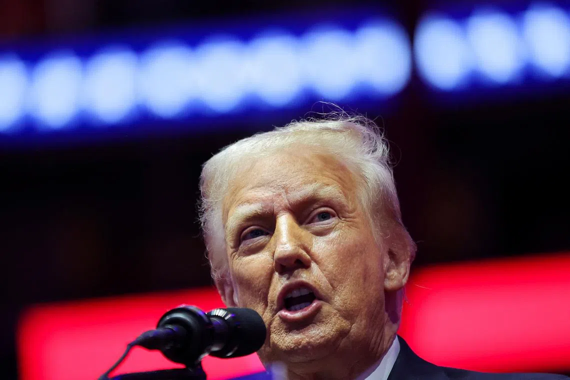 U.S. President-elect Donald Trump speaks during a rally the day before he is scheduled to be inaugurated for a second term, in Washington, U.S., January 19, 2025. REUTERS/Carlos Barria
