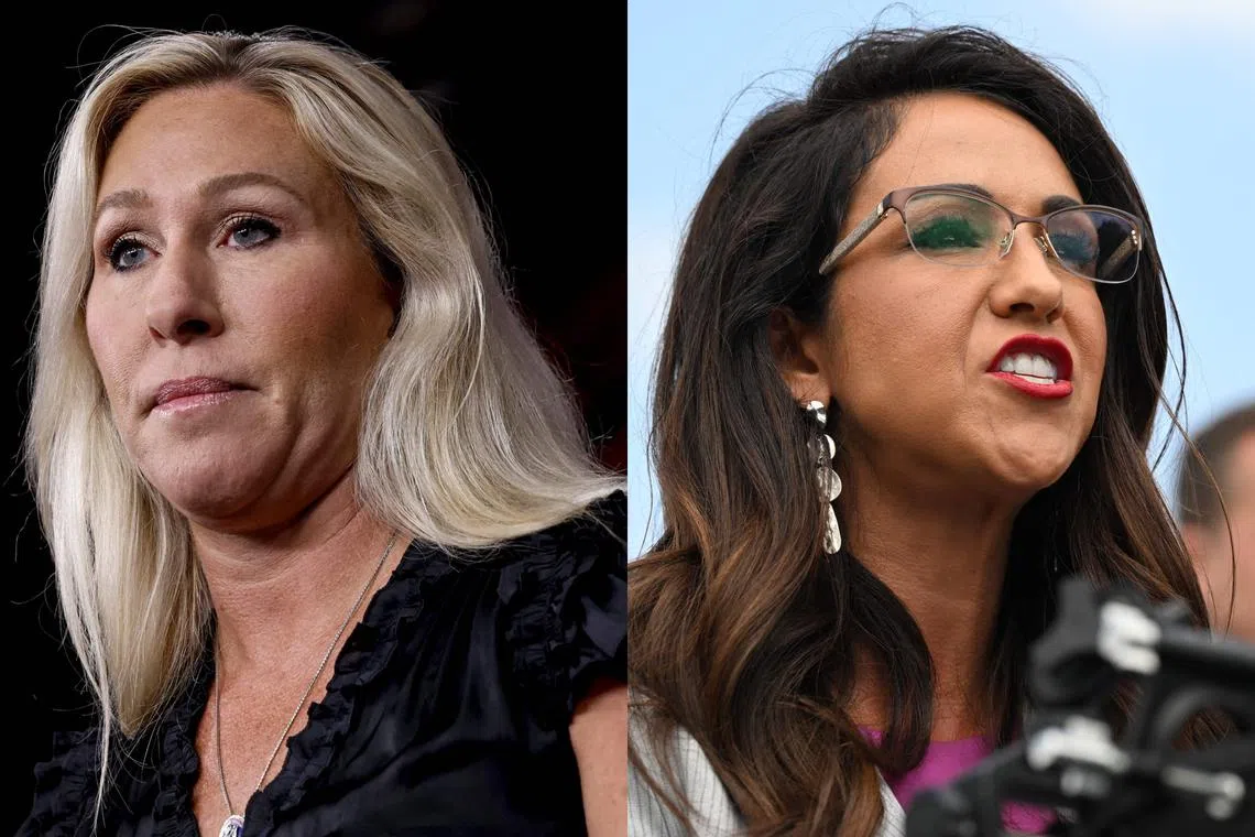 Ms Greene (left) is said to have hurled insults at fellow caucus member Lauren Boebert on the House floor, during a heated clash.