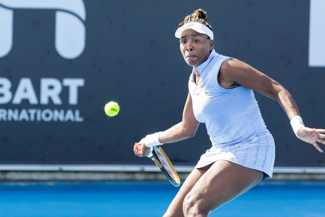 Venus Williams of the USA in action against Tatjana Maria of Germany during the Hobart International tennis tournament.