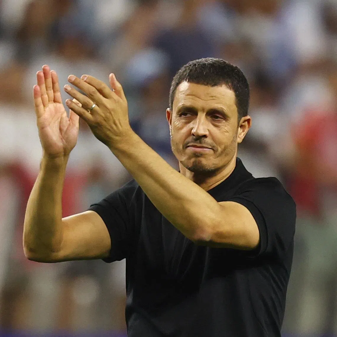 Soccer Football - FIFA World Cup 2026 - Group J - Jordan v Argentina - Dallas Stadium, Arlington, Texas, U.S. - June 27, 2026 Jordan coach Jamal Sellami looks dejected after the match REUTERS/Kai Pfaffenbach
