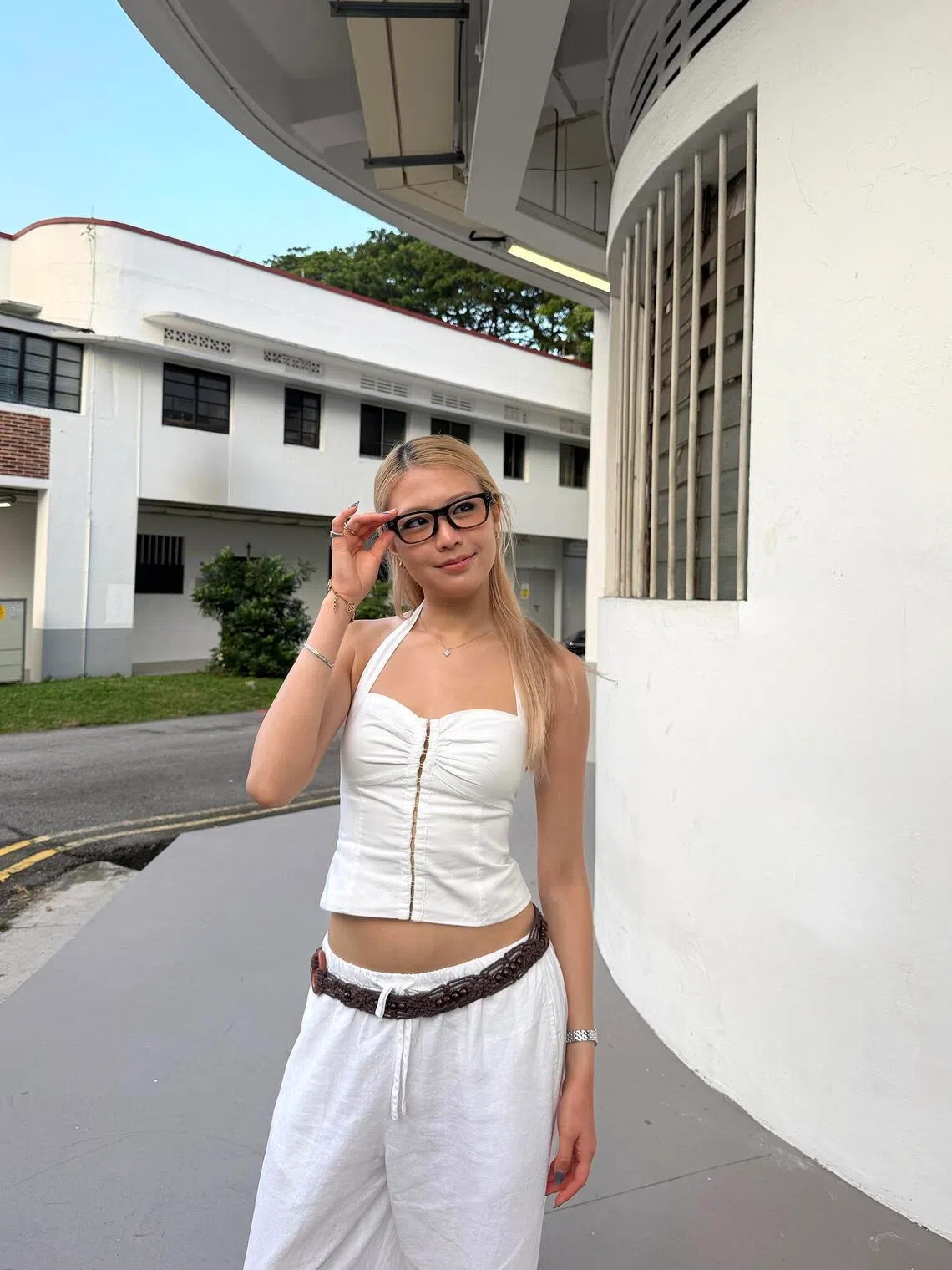 Hailey Teo in her Ray Ban Meta Blayzer Optics glasses.