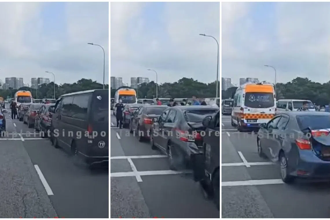 The Singapore Civil Defence Force said three people were taken to the Khoo Teck Puat Hospital. They were car passengers.