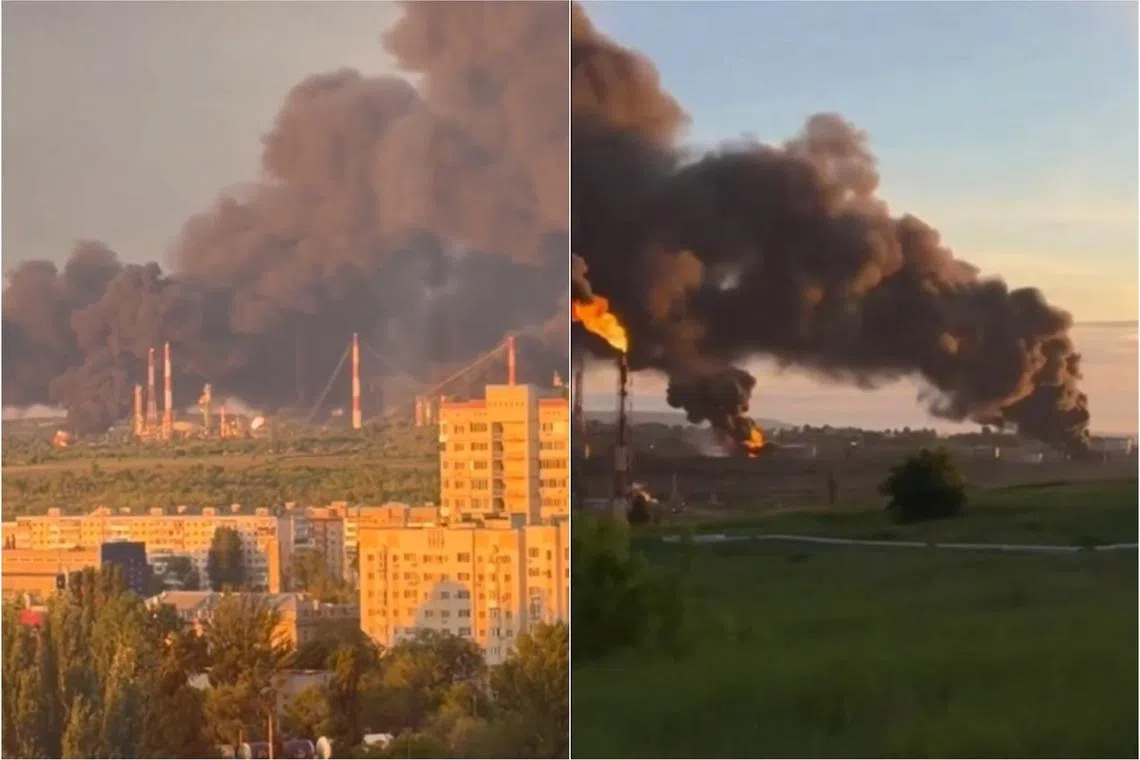 Ukrainian President Volodymyr Zelensky posted a video of the after-effects of what he called "Ukraine's long-range sanctions" on the social media platform X.