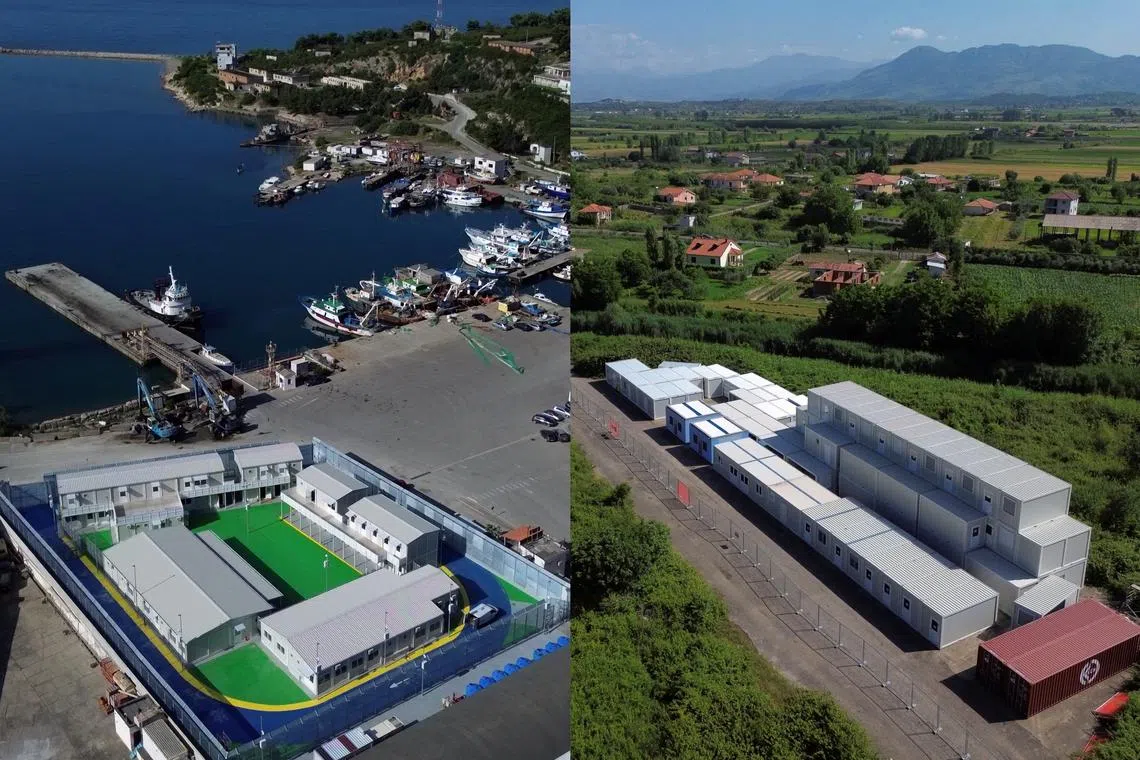 Italy agreed a deal with Albania to set up the centre the seaside town of Shengjin (left) and Gjader (right) to host migrants rescued at sea by Italian boats while their asylum applications are processed.