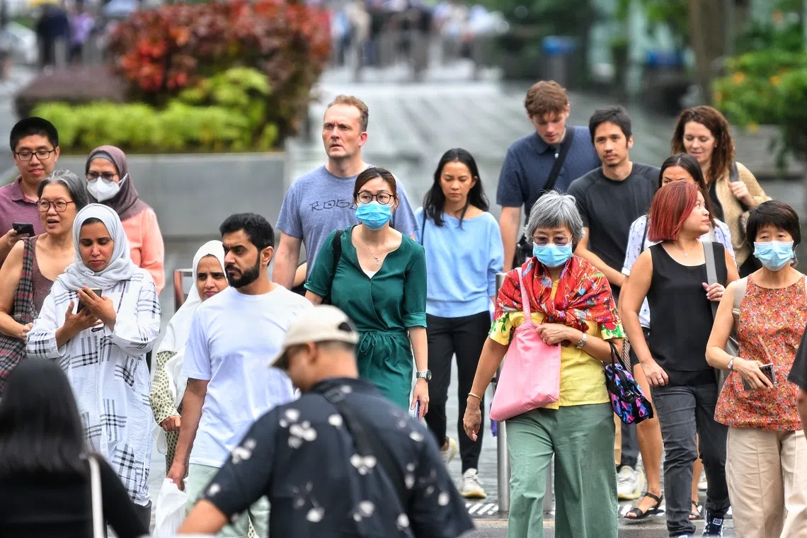 Pedestrians/shoppers at Orchard Road, 6 March 2023. race, racial / religious harmony, Singapore, aging population, Singaporeans, foreigners, multi-racial, foreign talent
