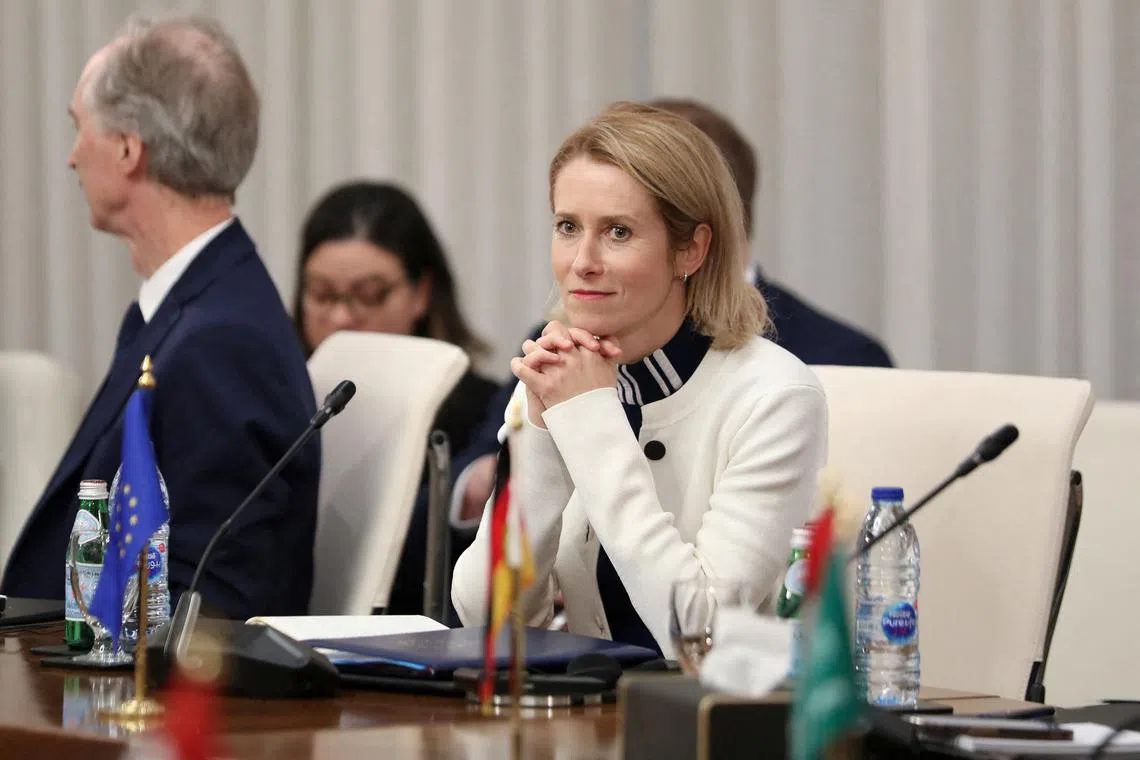 FILE PHOTO: High Representative of the European Union for Foreign Affairs and Security Policy Kaja Kallas attends a meeting with foreign ministers of Turkey, Jordan, Saudi Arabia, Iraq, Lebanon, Egypt, United Arab Emirates, Bahrain, Qatar, Arab League Secretary-General Ahmed Aboul Gheit, and U.S. Secretary of State Antony Blinken, to discuss developments in Syria after fighters of the ruling Syrian body ousted Syria's Bashar al-Assad, in Aqaba, Jordan December 14, 2024. REUTERS/Alaa Al Sukhni/File Photo