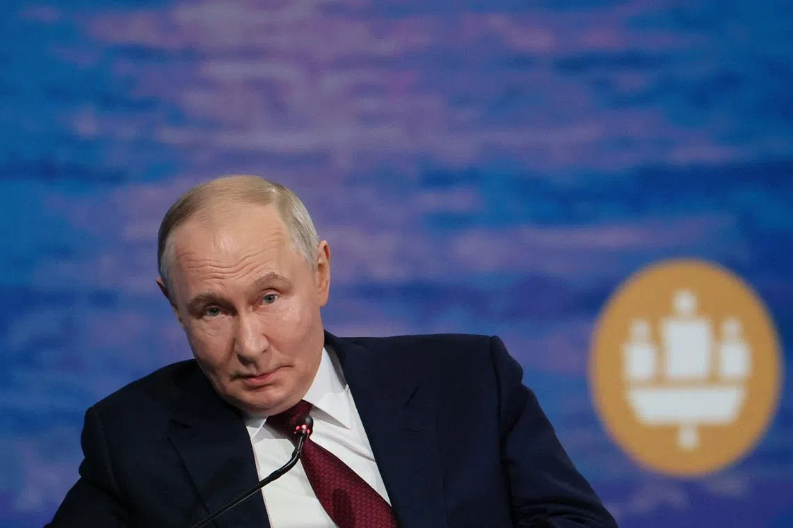 Russia's President Vladimir Putin attends a plenary session of the St. Petersburg International Economic Forum (SPIEF) in Saint Petersburg, Russia June 5, 2026. REUTERS/Anastasia Barashkova