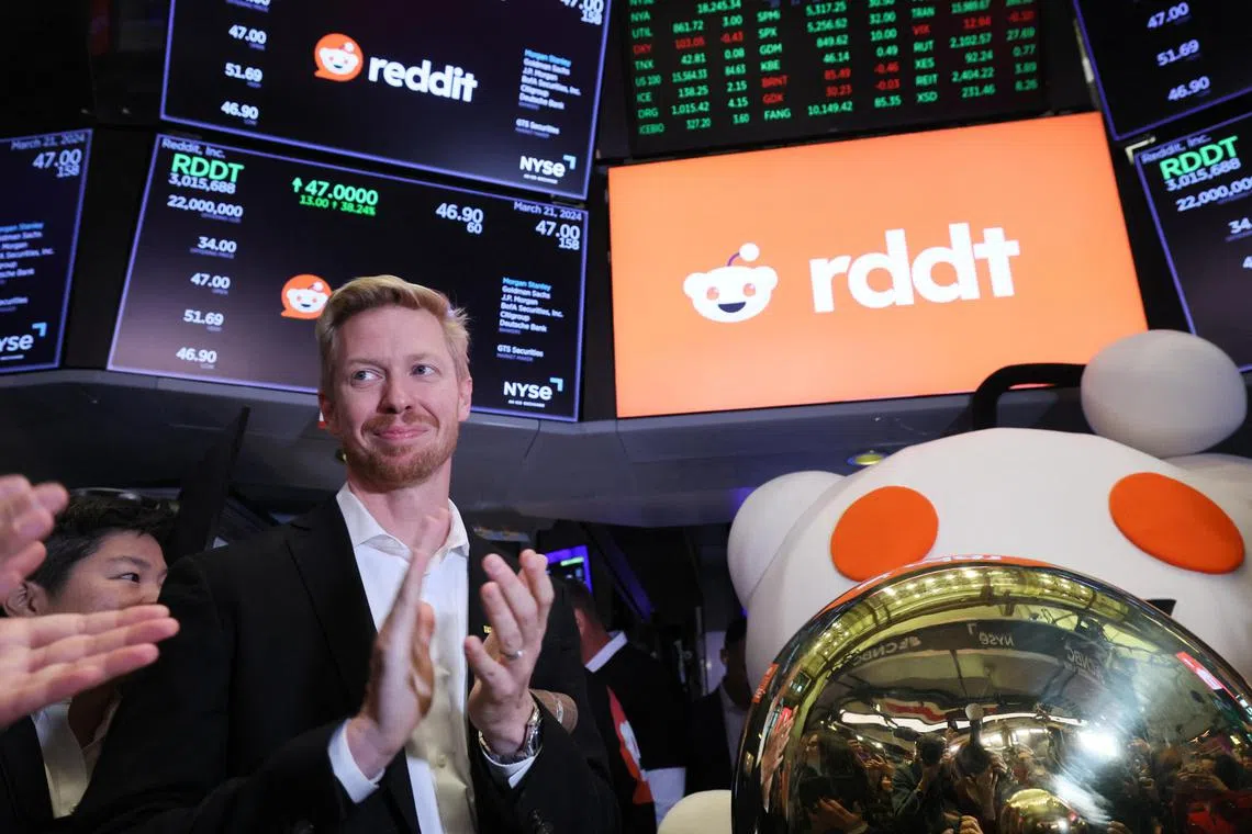 Reddit chief Steve Huffman during the company's initial public offering at the New York Stock Exchange.