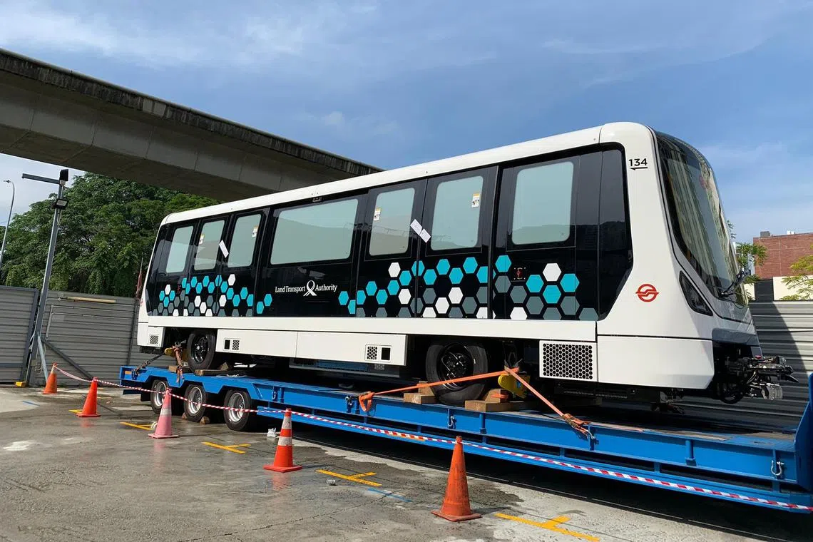 New train for Bukit Panjang LRT system. The new train is from French transport giant Alstom but manufactured in China. It is currently undergoing testing before being put into service. The second train is due in June 2022, with the rest to follow over the next few months.