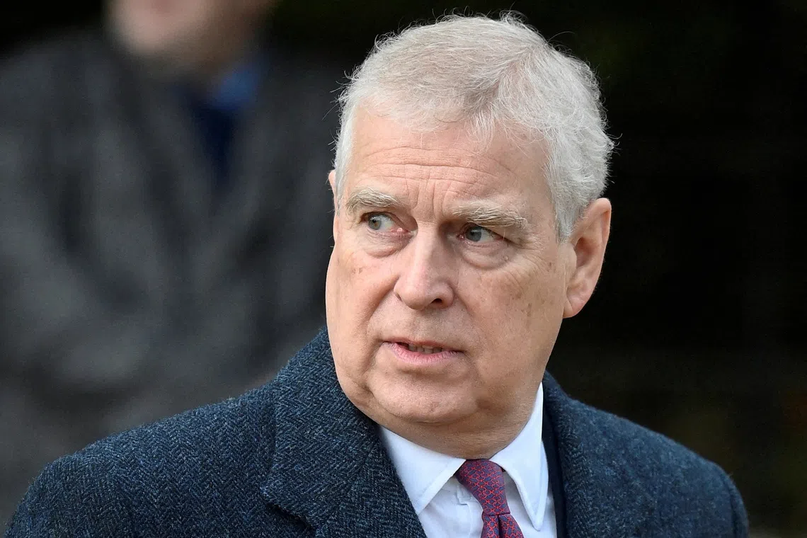 FILE PHOTO: Britain's Prince Andrew, Duke of York attends the Royal Family's Christmas Day service at St. Mary Magdalene's church, as the Royals take residence at the Sandringham estate in eastern England, Britain December 25, 2022. REUTERS/Toby Melville//File Photo