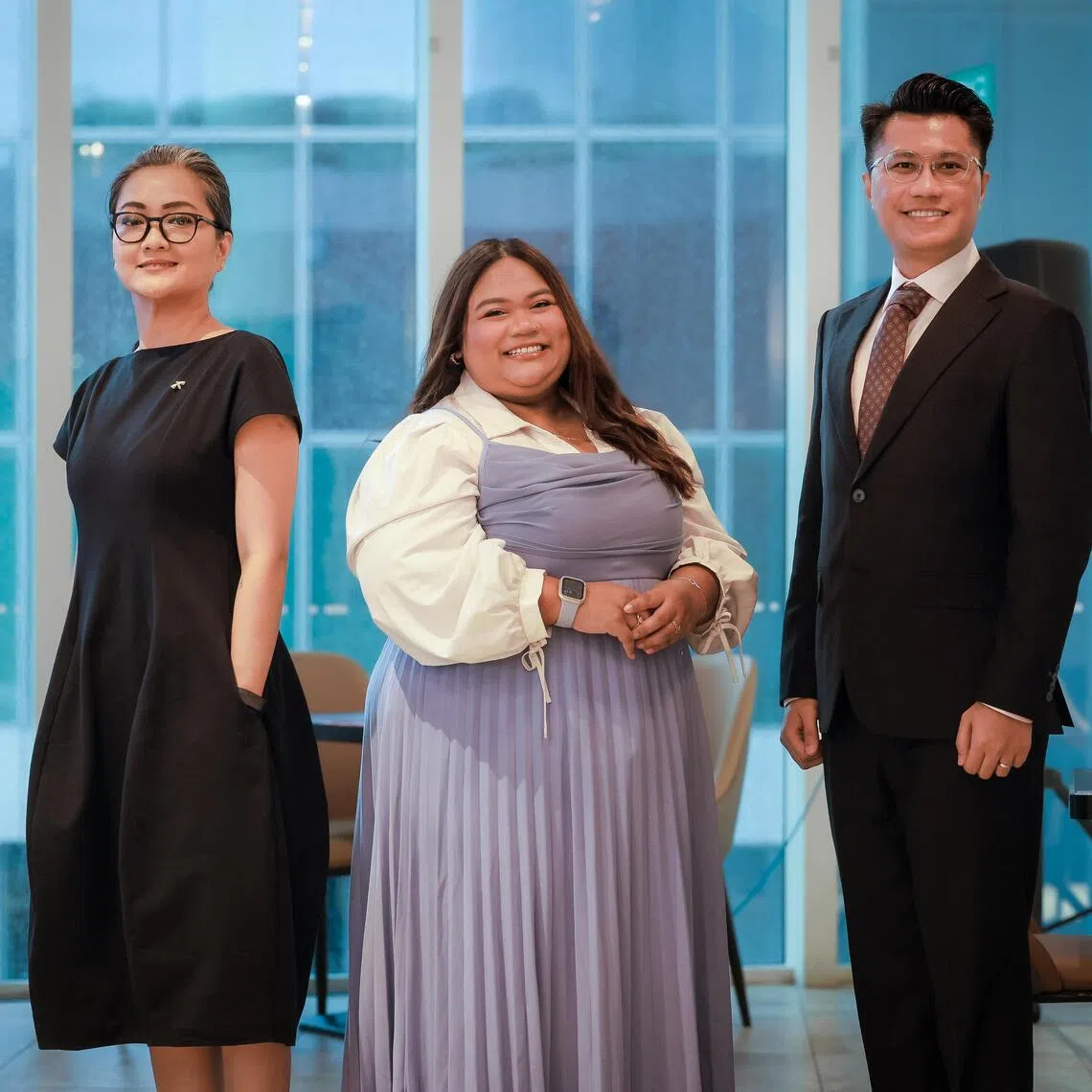 President’s Challenge fellows (from left) FyreFlyz founder Lovelynne Chong, pre-school teacher Nor Natasha Samian, and PCF Sparkletots pre-school teacher Muhamad Shahril Samri on Oct 25.